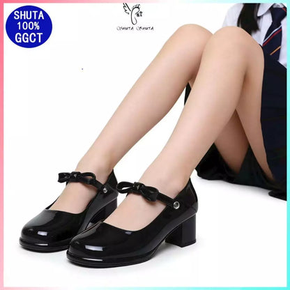 SHUTA New 2-inchs High Heel Black Shoes For Women Shiny Slip-on High heels For school and office