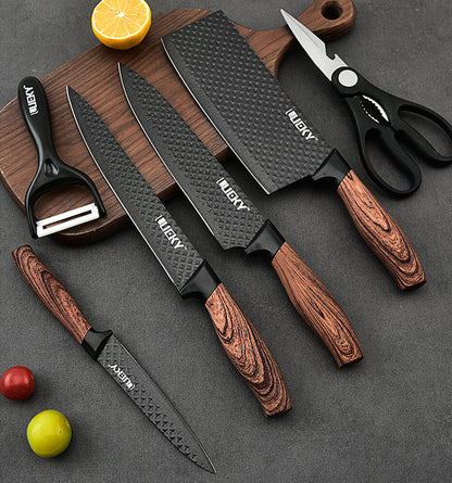 6pcs Kitchen Knife Set Japanese Stainless Steel Cleaver Chef Knives Shears Gift