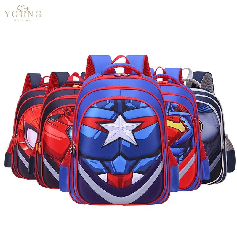 SY 3-Zipper Superhero School bag Backpack for Boys–Durable Student Bookbag with 3D Cartoon #B216