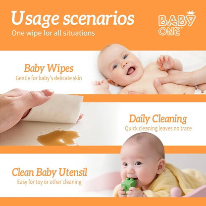BABYONE 5 Packs 100 Sheet Baby Wet Wipes Fruity Scented Alcohol-Free Gentle Disposable Cotton Wipes