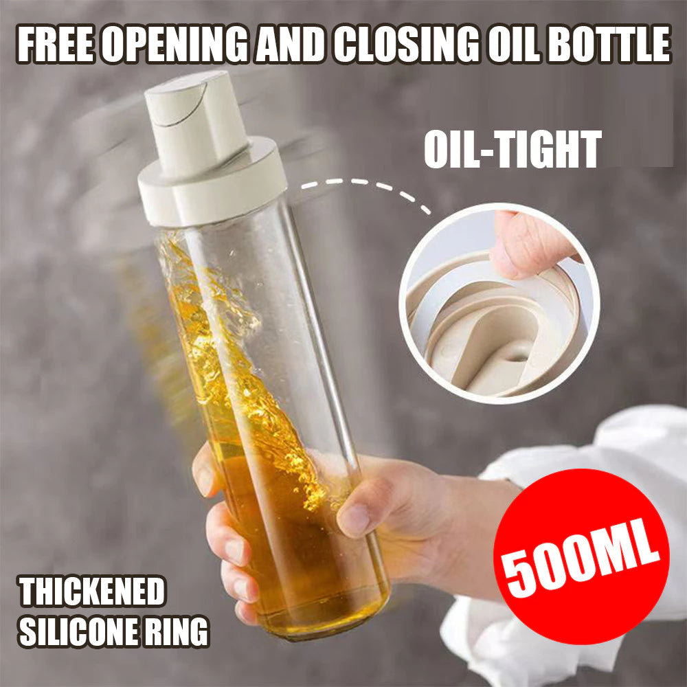 Open Oil Seasoning Automatic Lid Jar Kitchen Pot Glass 500ML Container/Box