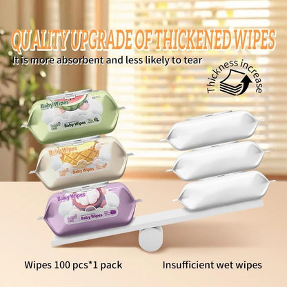 BABYONE 5 Packs 100 Sheet Baby Wet Wipes Fruity Scented Alcohol-Free Gentle Disposable Cotton Wipes