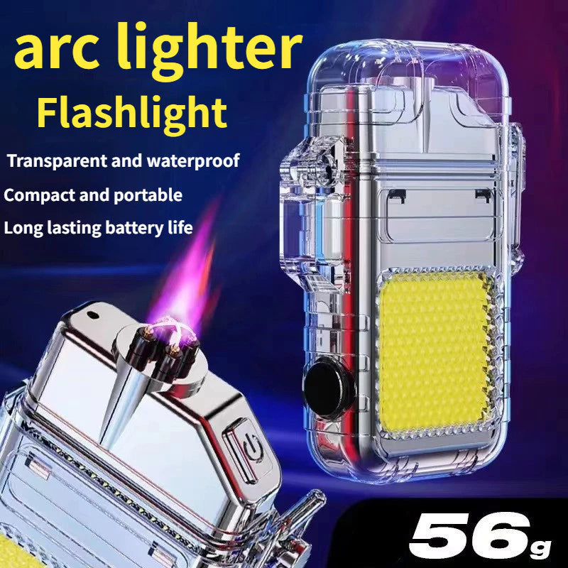 Waterproof Electric ARC Lighter USB Rechargeable LED Flashlight Keychain Portable Work Light
