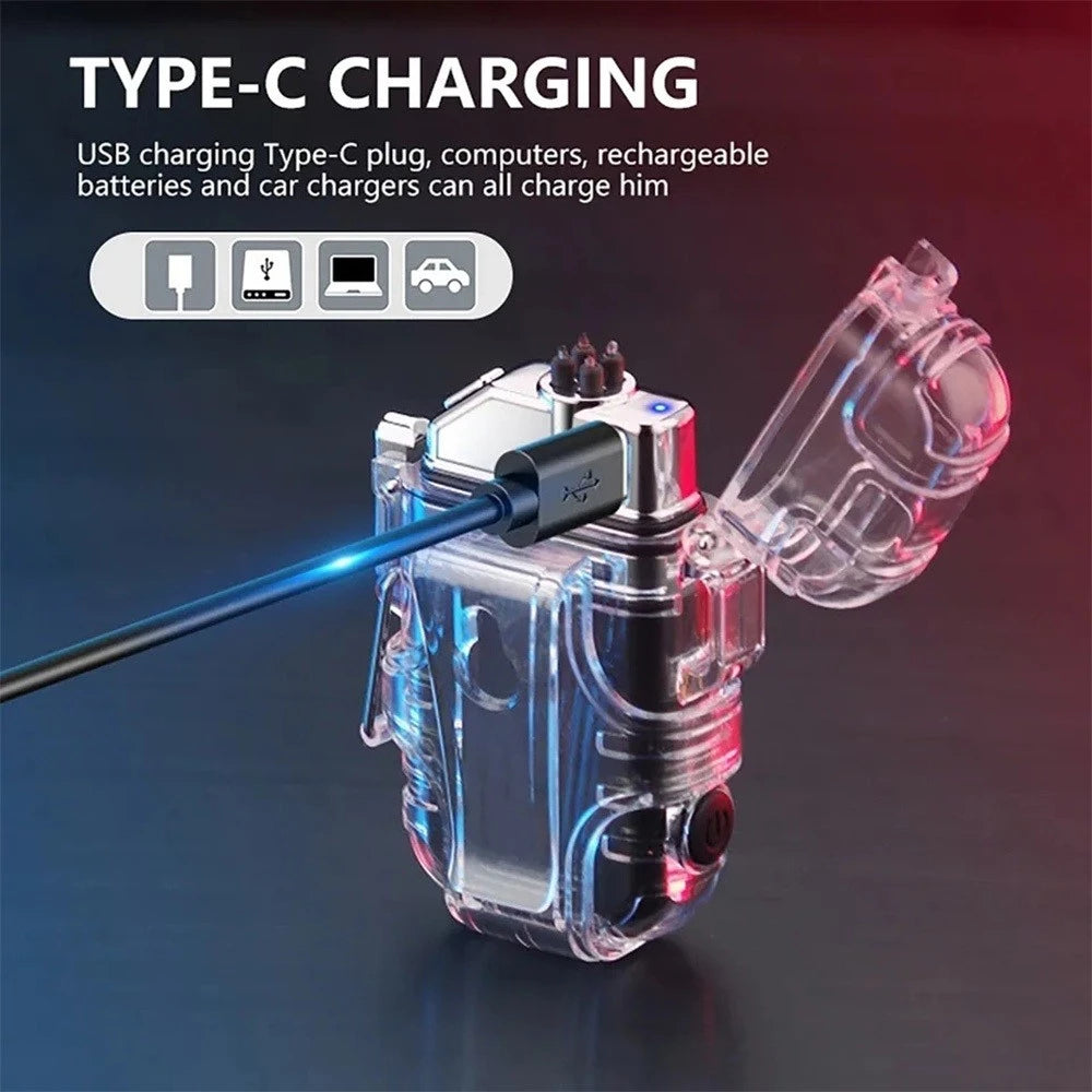 Waterproof Electric ARC Lighter USB Rechargeable LED Flashlight Keychain Portable Work Light