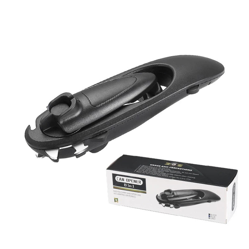 Multifunctional 8 in 1 Manual Can Opener Ergonomic Bottle Opener with Rotary Handle Portable Beer