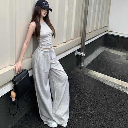 Korean Version Lazy Style Gray Lounge Sweatpants Women Loose Casual Wide Leg Trousers