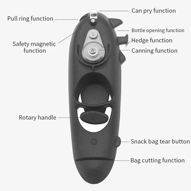 Multifunctional 8 in 1 Manual Can Opener Ergonomic Bottle Opener with Rotary Handle Portable Beer