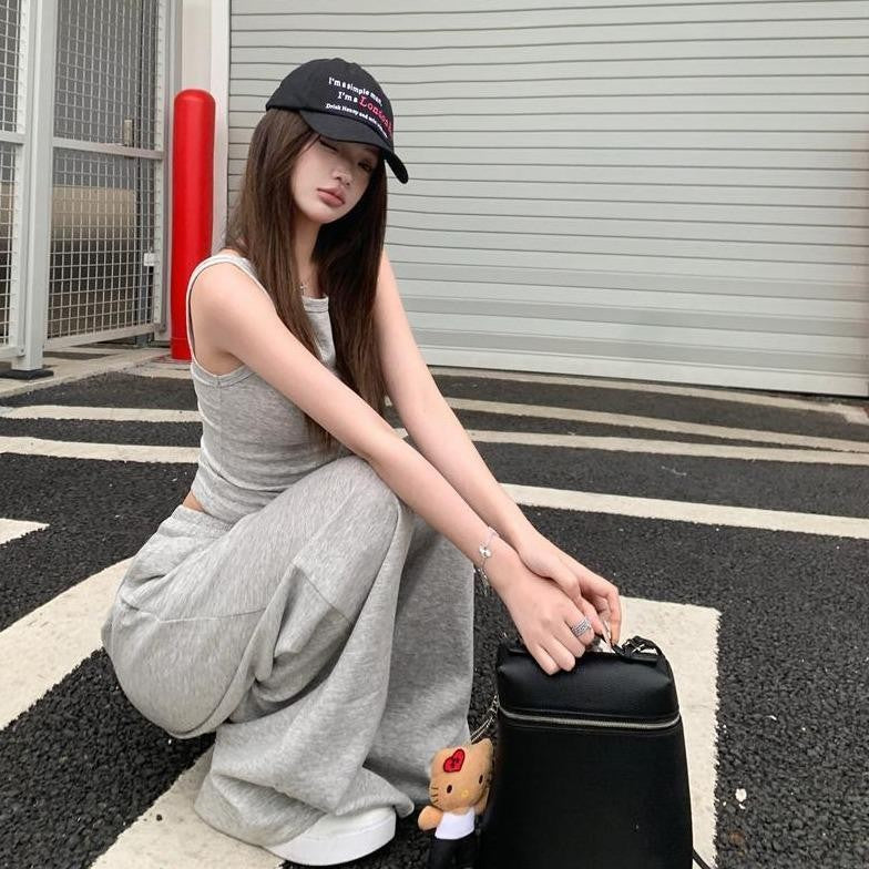 Korean Version Lazy Style Gray Lounge Sweatpants Women Loose Casual Wide Leg Trousers