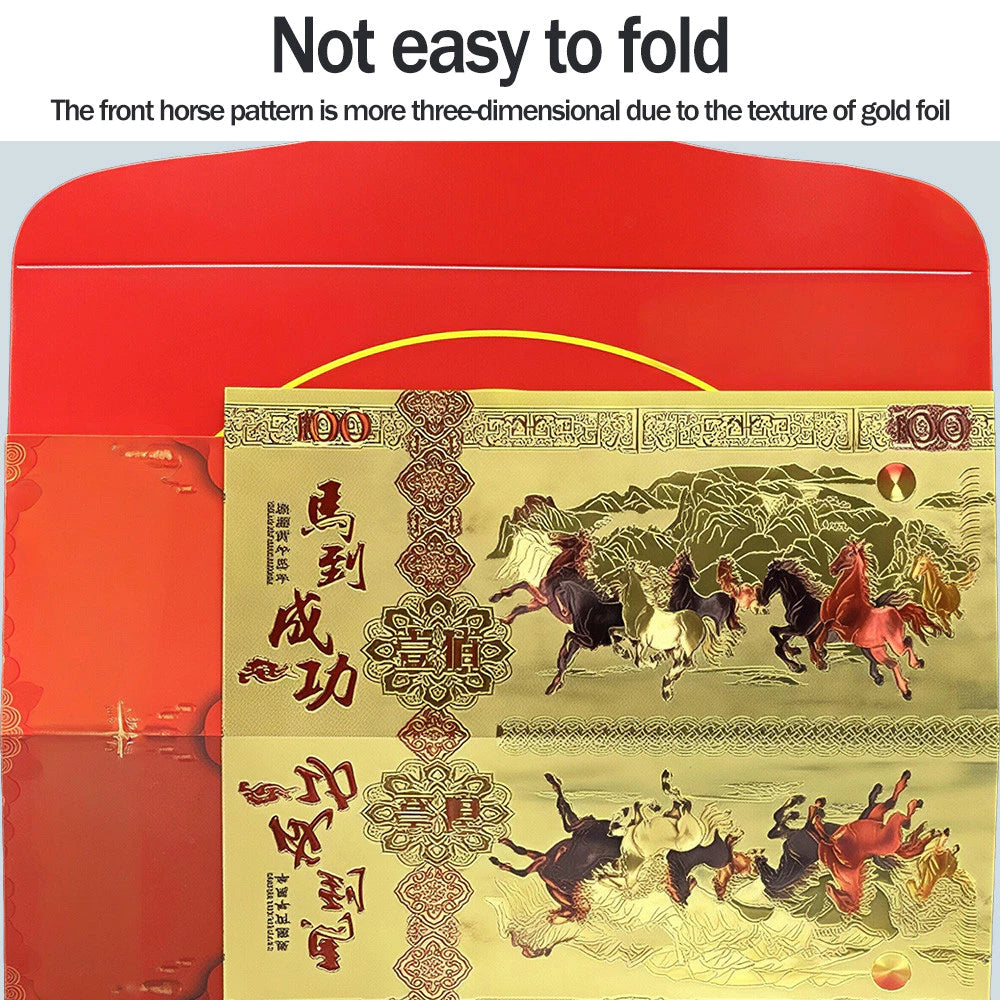 2026 Year of the Horse Money Gold Foil Money Lucky Charm for Wealth Prosperity Good Fortune Gift