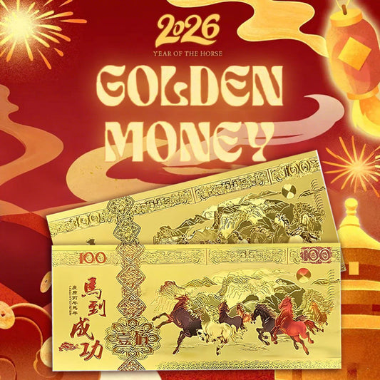 2026 Year of the Horse Money Gold Foil Money Lucky Charm for Wealth Prosperity Good Fortune Gift