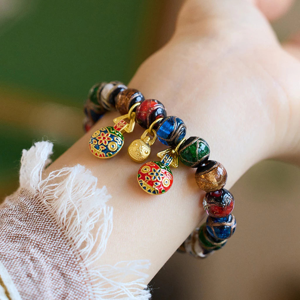 Three Gold-Eating Beast Bracelet Bringing Fortune and Blessings Ash Glass Bracelet Five-Color Ash
