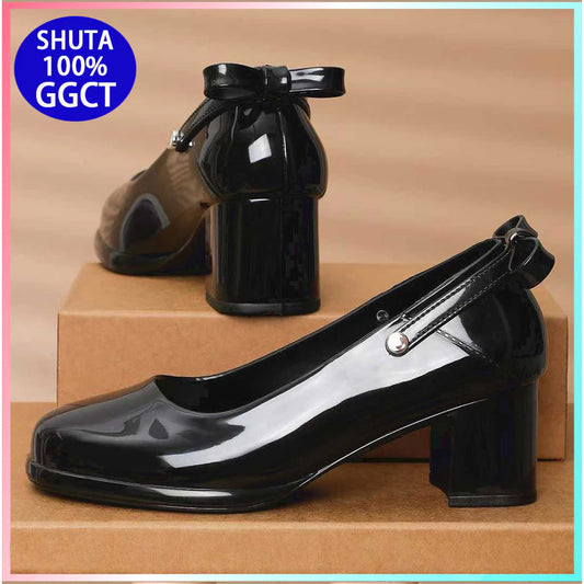 SHUTA New 2-inchs High Heel Black Shoes For Women Shiny Slip-on High heels For school and office