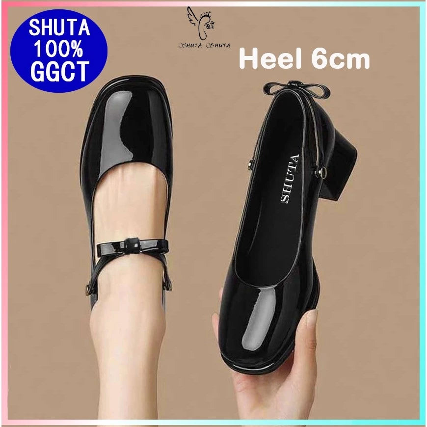 SHUTA New 2-inchs High Heel Black Shoes For Women Shiny Slip-on High heels For school and office