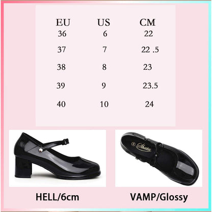 SHUTA New 2-inchs High Heel Black Shoes For Women Shiny Slip-on High heels For school and office