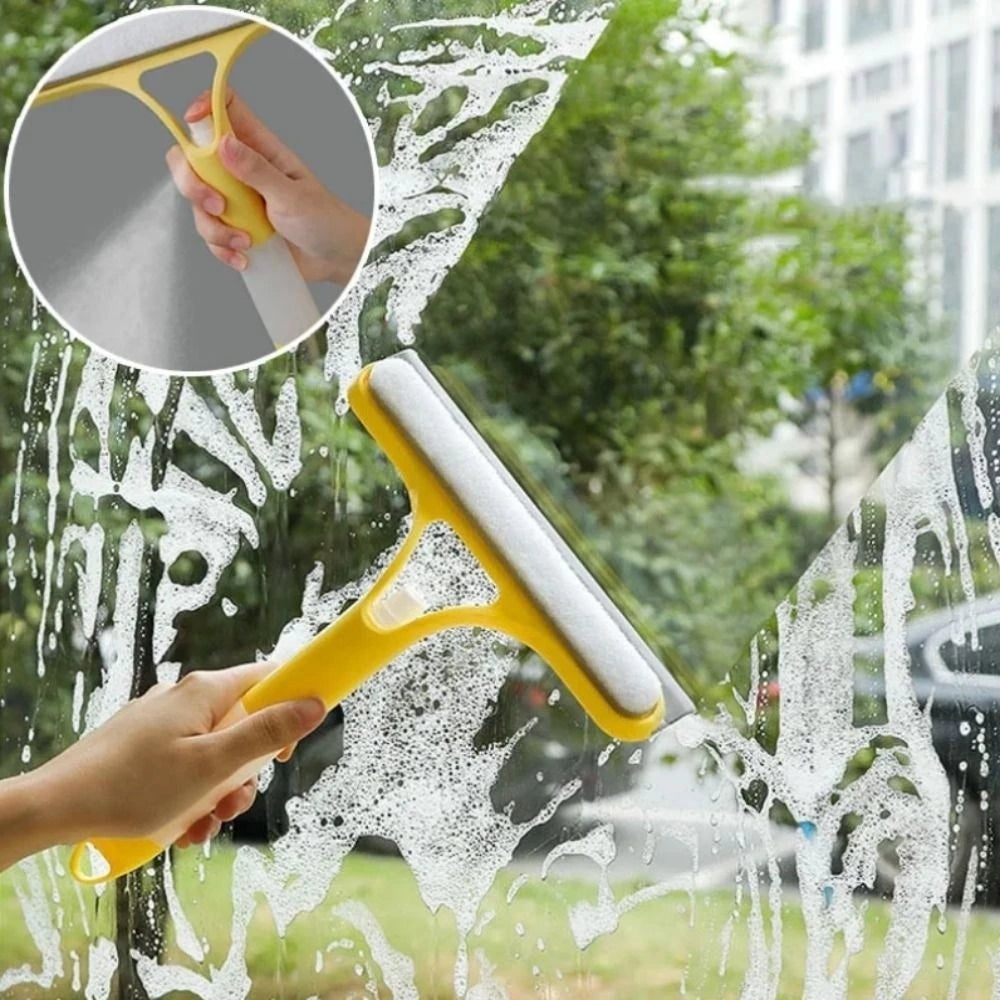 3 in 1 Window Wiper with Spray Bottle Scraper Cleaning Brush, Car Home Window Cleaner Wiper