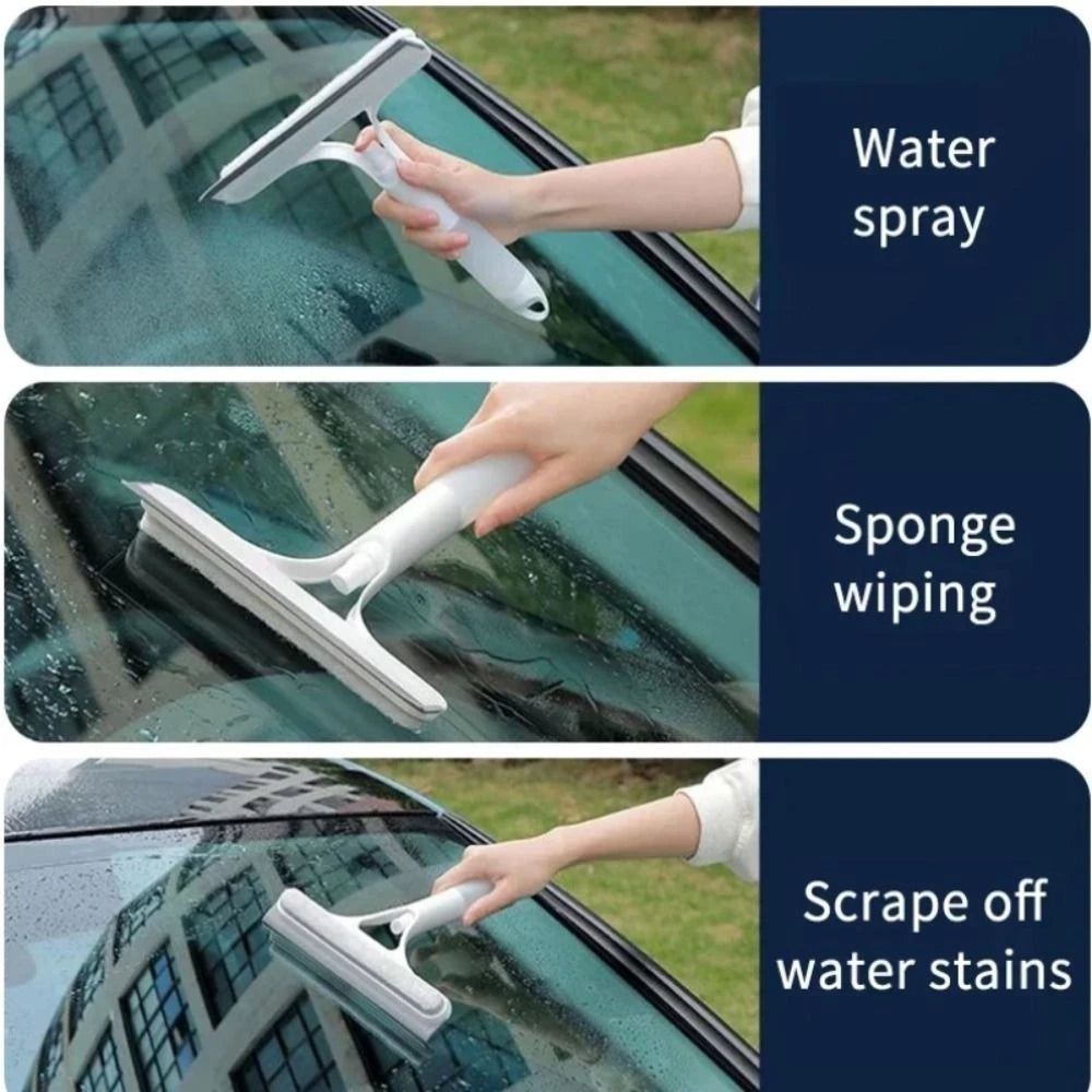 3 in 1 Window Wiper with Spray Bottle Scraper Cleaning Brush, Car Home Window Cleaner Wiper